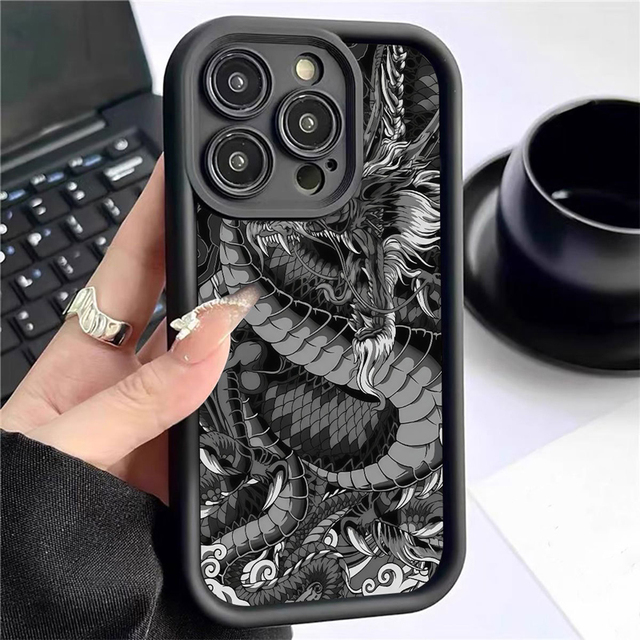 Cartoon Style Dragon Print Ladder Lens Style Shockproof TPU Mobile Phone Cover Case for Iphone 11 12 13 14 15 16 17 18 Pro Max