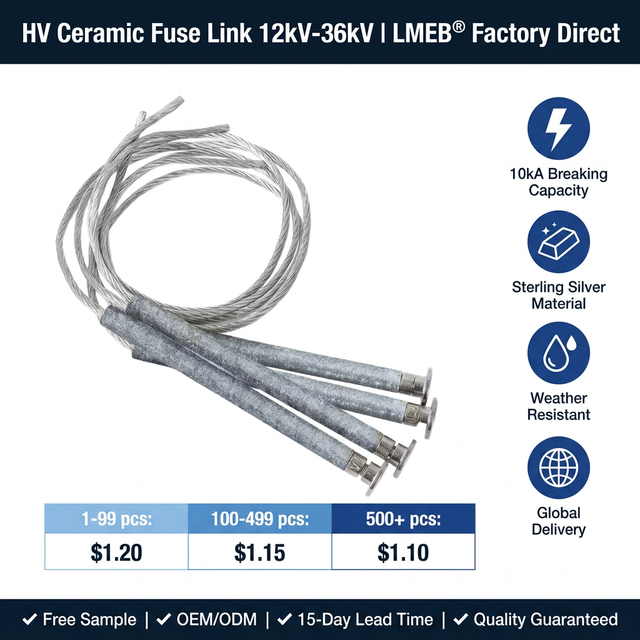 High Voltage 12kV 24kV 36kV Ceramic Material Current Limiting Drop Fuses Full Range Backup Fuse Link Rated at 100A