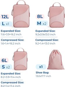 Cubes de compression pour bagages - Ensemble de 6 cubes de rangement pour valises, organiseurs de valises compressibles avec sac à chaussures - Product Image 2