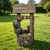 Fontaine d'eau rustique en bois avec toit en métal et seau cascade pour jardin extérieur – Vente en gros