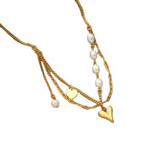 OEM <span class=keywords><strong>Collier</strong></span> En Forme De Coeur <span class=keywords><strong>Double</strong></span> Couche Portant <span class=keywords><strong>Collier</strong></span> Personnel En Acier Inoxydable Perle Coeur - Product Image 1