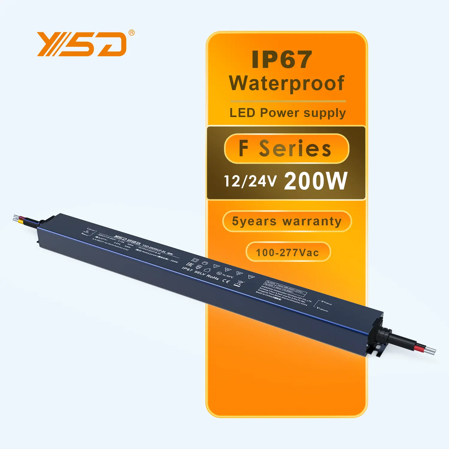 ysd Wholesale IP67 Waterproof Led Switching Power Supply 12V 24V 100w 200w 300w LED Driver
