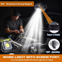 Lampe de travail magnétique multifonctionnelle avec affichage de la puissance de charge Type-C, LED COB puissante, lampe de camping avec crochet de suspension