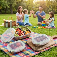 Ensemble de boîtes à lunch en acier inoxydable 304 avec couvercle en plastique pour le stockage des aliments et des fruits, style simple pour une utilisation quotidienne, en plein air, au camping, à l'école