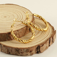 Boucles d'oreilles créoles torsadées en acier inoxydable 304 plaqué or 18 carats sous vide, texture tressée ronde de 30 mm, bijoux classiques pour femmes