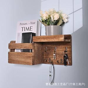 Wooden Key Rack Wall Mounted Storage <b>Shelf</b> With Hooks For Keys And Accessories Living Room Entryway Organizer Natural Wood Color - Product Image 1