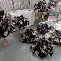 Susunan Bunga Pernikahan Mewah Berkualitas Tinggi IFG 50cm Hitam dan Emas untuk Dekorasi Centerpiece Meja Pernikahan