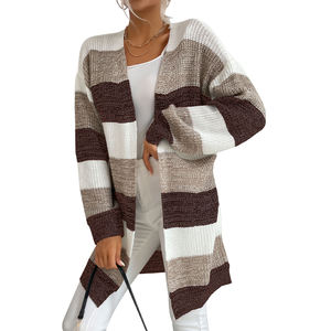 Women Fashion Soft Long Sleeve Open Front Casual Knit Sweaters <b>Coat</b> Striped Kimono <b>Cardigan</b> with Pockets - Product Image 2