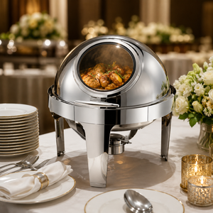 Recipiente para Buffet de Acero Inoxidable de 9L, Calentador de Alimentos Rectangular Hidráulico, Equipo de Catering Comercial con Tapa de Vidrio - Product Image 2