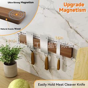 Support mural magnétique en bois pour couteaux, écologique, rangement pour ustensiles de cuisine, pour manches de couteaux - Product Image 4