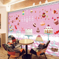 Papier peint mural personnalisé pour pâtisserie et dessert, motif fond rose, petits gâteaux, effet béton