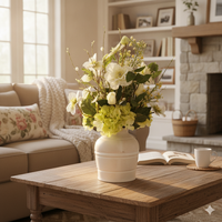 Buket Bunga Buatan Campuran Hydrangea Hijau Lime dan Mawar Putih, Bunga Palsu dengan Sentuhan Nyata untuk Dekorasi Meja Pernikahan.