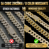 Colliers de haute qualité multi-tailles unisexes style hip-hop en laiton blanc avec boucle en diamant, strass et zircon