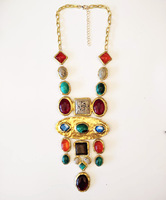 Collier long en pierres géométriques baroques, style vintage coloré, chaîne de collier de style court
