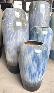 Grand <span class=keywords><strong>vase</strong></span> en céramique au sol Grand <span class=keywords><strong>vase</strong></span> de style européen avec glaçure changée au four Arrangement de fleurs de porche de salon - Product Image 4