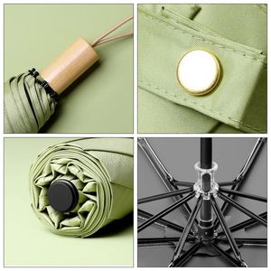 <b>Windproof</b> and Protection Customizable Foldable Black Vinyl Sun <b>Umbrella</b> With Wooden Handle - Product Image 2