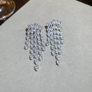 <span class=keywords><strong>Xina</strong></span>-pendientes de cristal de circonita coloridos simples para mujer, aretes largos geométricos con borlas para mujer, joyería de bodas - Product Image 3