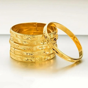 Dubai-Style Classic Carved Yellow Gold-Plated <strong>Copper</strong> <strong>Bracelet</strong> Perfect Wedding Gift for Middle Eastern Brides Fashionable Bangles - Product Image 2