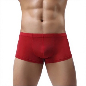 Men Red Mid-Rise <b>Boxer</b> Briefs 100% Cotton Knitted Breathable Solid Color Underwear - Product Image 2