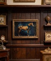 Impression sur toile cheval vintage encadré or avec nœud écossais, décoration murale animale rustique style ferme, échantillons OEM ODM prêts en moins d'une journée