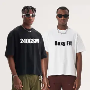 240GSM Thick Collar Oversized Boxy Cropped Fit Tee T Shirt Custom Logo Blank Heavyweight Men 100% Cotton Tshirt T-Shirt
