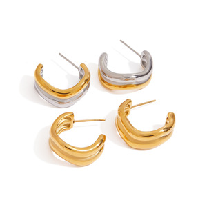 Stainless Steel Stud Earrings Gold Silver Color <b>Block</b> C <b>Shape</b> Geometric Wave Design Fashion Jewelry - Product Image 5