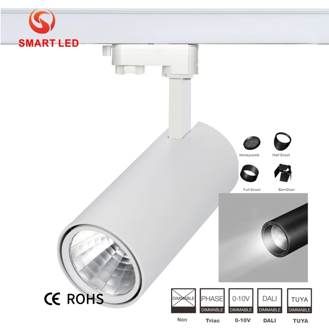 SMART Aluminum Modern Single/Double/Three Head 3W-40W COB LED Track Spot Lighting for Mall Application CRI 90 Dimmable UGR 10-19