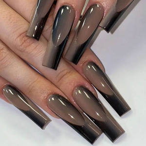 Fournisseurs de <span class=keywords><strong>faux</strong></span> ongles uniques en noir transparent, forme cercueil, <span class=keywords><strong>faux</strong></span> ongles ballerine, réutilisables, en acrylique ABS, couverture complète, à presser - Product Image 1