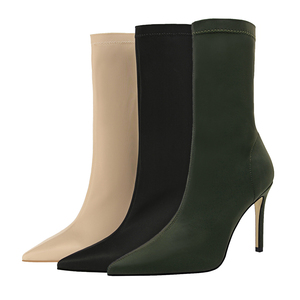 Botas simples de mujer stiletto súper de tacón alto sexy club nocturno pedicura era fina puntiaguda stretch tacones altos botas para niñas - Product Image 1