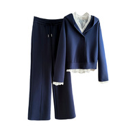 Kadınlar İçin Lüks Moda 3 Parçalı Set Yeni İlkbahar Sonbahar Kapüşonlu Crop Sweatshirt Dantel Yelek Bol Paça Pantolon Takımı