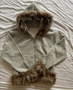 Fabricantes de ropa Unisex Hombres Heavyweight Boxy Cropped French Terry Faux <span class=keywords><strong>Fur</strong></span> con capucha desmontable Zip up Hoodie - Product Image 4