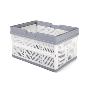 <b>Plastic</b> Folding Storage <b>Basket</b> White Gray Rectangle Foldable For Desktop Toy Sundries Storage Organizing - Product Image 2