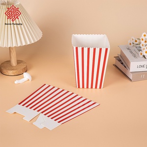 Boîtes d'emballage pour pop-corn de style cinéma, grande capacité, en papier kraft recyclé rayé rouge, jetables et de qualité alimentaire, vente en gros - Product Image 4