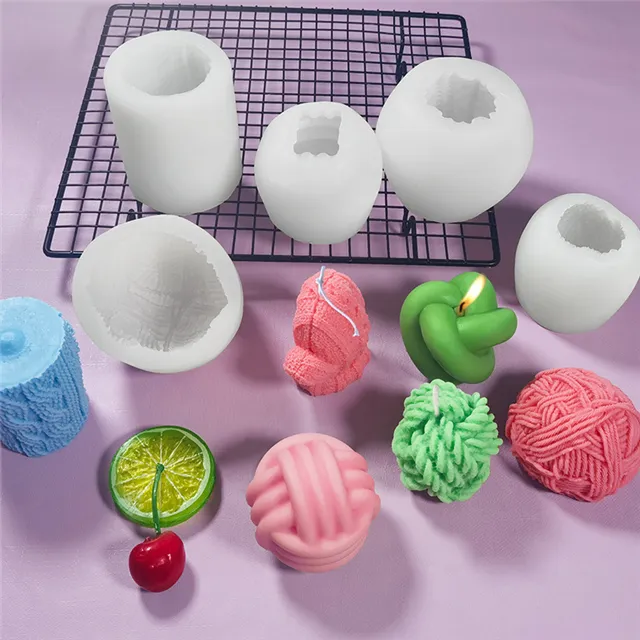 B231 Wholesale New Creative 3D Knitting Wool Magic Ball Mold For Candles Making Silicone Yarn Sphere Ball Candle Mold
