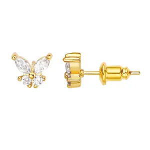 Foxi prezzo all'ingrosso di moda orecchini di design carino aretes oro reale placcato piccoli orecchini a farfalla per le ragazze