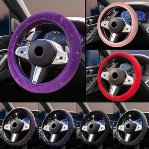 Universal 38cm 15 pulgadas lujo brillo Rhinestone brillante diamante cristal cuero mujeres coche <span class=keywords><strong>volante</strong></span> <span class=keywords><strong>cubre</strong></span> - Product Image 1