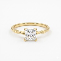 Bague solitaire en moissanite taille princesse, argent 925 plaqué or, avec tige torsadée, pour fiançailles, mariage ou promesse
