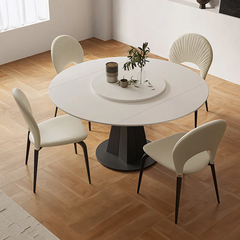 Meubles de salle à manger personnalisés plateau en verre et marbre ensemble de table à manger ronde table extensible pour la maison et le restaurant