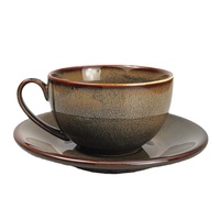 Ensemble tasse et soucoupe en céramique en gros, design rétro de luxe léger, glaçure à effet de four, 250 ml, pour thé de l'après-midi et latte