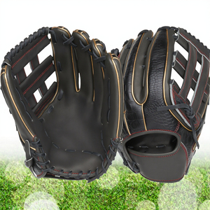 Gants de baseball en cuir Kip personnalisés pour droitier, durables, noirs avec surpiqûres dorées - Product Image 3