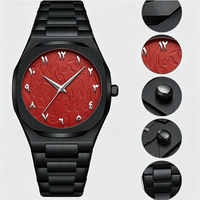 Montre à quartz de luxe pour homme, cadran à chiffres arabes, verre minéral, bracelet en acier inoxydable, fermoir papillon, résistante à l'eau 30M