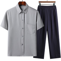 Chemise tissée respirante en fibre pour hommes d'âge moyen et seniors, style chinois, ensemble d'été à manches courtes pour papa