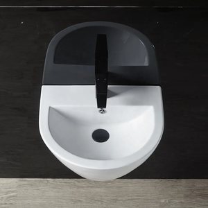 Lavabo mural en céramique fait à la <span class=keywords><strong>main</strong></span> de style minimaliste moderne occidental <span class=keywords><strong>Wc</strong></span> forme ovale blanc facile à nettoyer salle de bain - Product Image 4