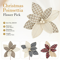 Tela de Lino con Diseño de Flor de Pascua Navideña, 9.4 Pulgadas, Roja y Blanca, Adorno Floral para Decoración de Árboles de Navidad, Venta al Por Mayor