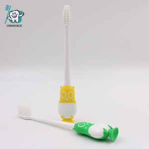 Cepillo de dientes infantil con diseño de búho de dibujos animados, cerdas suaves, mango antideslizante con ventosa, cepillo de dientes manual para niños - Product Image 1