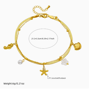 Chaîne <span class=keywords><strong>de</strong></span> <span class=keywords><strong>cheville</strong></span> <span class=keywords><strong>en</strong></span> acier inoxydable <span class=keywords><strong>plaqué</strong></span> <span class=keywords><strong>or</strong></span>, style plage, minimaliste et tendance, avec pendentif multicouche créature marine - Product Image 6
