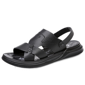 Sandalias de hombre con tiras cruzadas, primera capa de cuero vacuno, suela de EVA antideslizante, casuales de verano, punta abierta, con hebilla. - Product Image 1