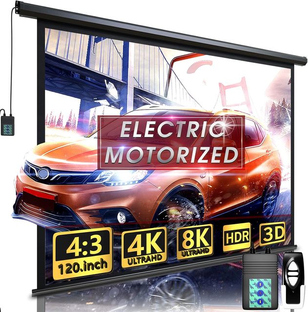 100" Inch 16:9 221x125cm Electric Matte White Projection Screen Roll up Drop Down Front Projector with Programmed Remote Kit