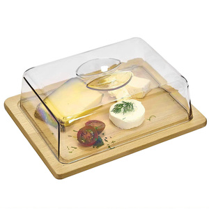 Planche à découper rectangulaire en bambou avec couvercle transparent 24x18,5x8,5 cm, plateau de service pour fromage - Product Image 1