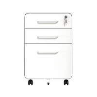 Meuble de rangement mobile en acier à 3 tiroirs avec poignée encastrée et serrure de sécurité, idéal pour chambre, bureau ou usage technique